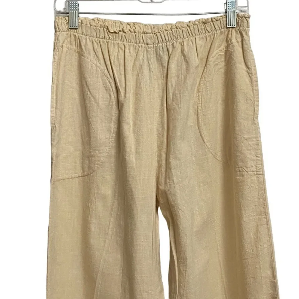 Produce Company Pull On Textured Pants Women's M Cotton Pockets Buttercream Boho